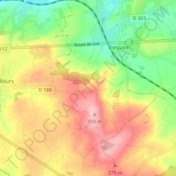 Topografische kaart La Vautrie, hoogte, reliëf