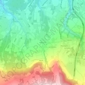 Topografische kaart Malchamp, hoogte, reliëf