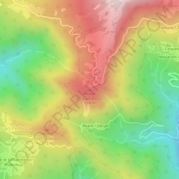 Topografische kaart Monte Caludranza, hoogte, reliëf
