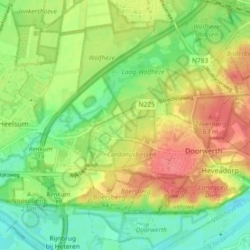 Topografische kaart Kievitsdel, hoogte, reliëf
