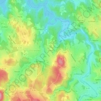 Topografische kaart Le Betz, hoogte, reliëf