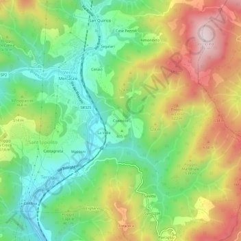 Topografische kaart Costozze, hoogte, reliëf