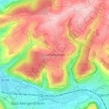 Topografische kaart Löffelstelzen, hoogte, reliëf