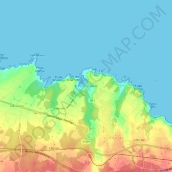 Topografische kaart Viavélez, hoogte, reliëf
