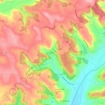 Topografische kaart Sainte-Croix, hoogte, reliëf