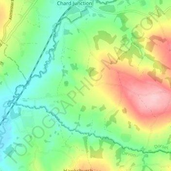 Topografische kaart Holditch, hoogte, reliëf