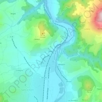 Topografische kaart Cheyrac, hoogte, reliëf