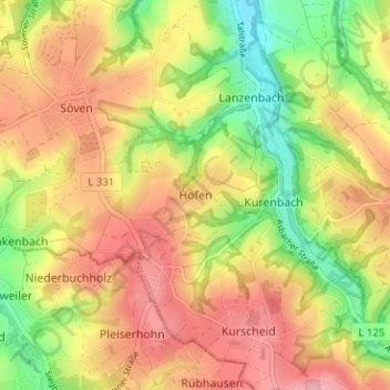 Topografische kaart Hofen, hoogte, reliëf