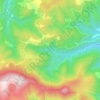 Topografische kaart Conduzorgues, hoogte, reliëf