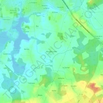 Topografische kaart Moustoir-Lorho, hoogte, reliëf