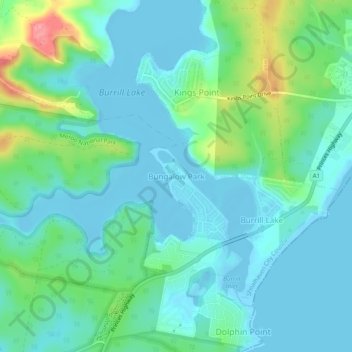 Topografische kaart Bungalow Park, hoogte, reliëf