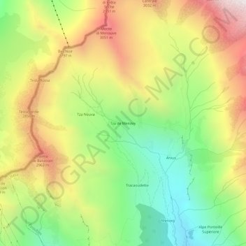 Topografische kaart Tza de Menovy, hoogte, reliëf