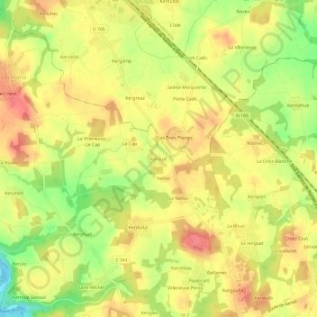 Topografische kaart Keroual, hoogte, reliëf