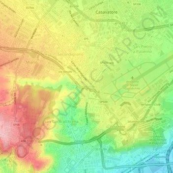 Topografische kaart Capodichino, hoogte, reliëf