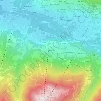 Topografische kaart Vercland, hoogte, reliëf