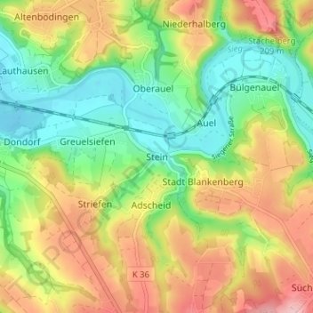 Topografische kaart Stein, hoogte, reliëf