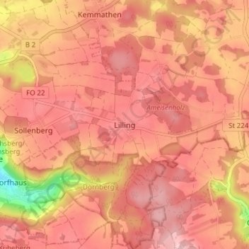 Topografische kaart Lilling, hoogte, reliëf
