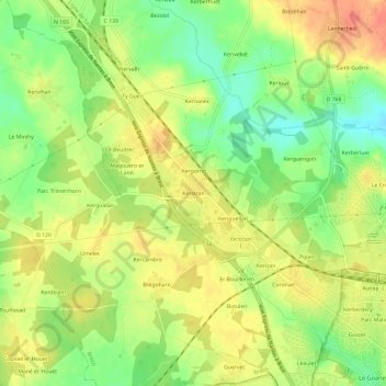 Topografische kaart Kerstran, hoogte, reliëf