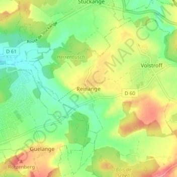 Topografische kaart Reinange, hoogte, reliëf