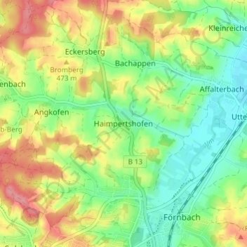 Topografische kaart Haimpertshofen, hoogte, reliëf