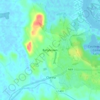 Topografische kaart Ballybrown, hoogte, reliëf