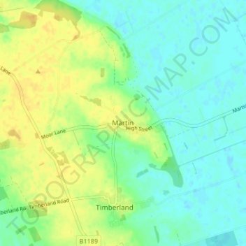 Topografische kaart Martin, hoogte, reliëf