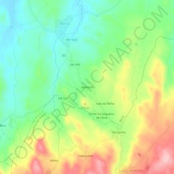Topografische kaart Barretos, hoogte, reliëf