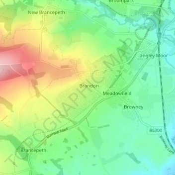 Topografische kaart Brandon, hoogte, reliëf