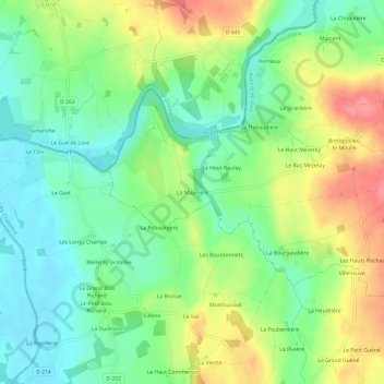 Topografische kaart La Maunière, hoogte, reliëf