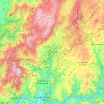 Topografische kaart Vila Real, hoogte, reliëf