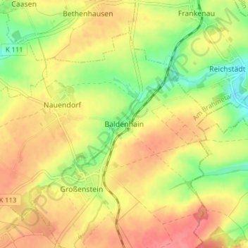 Topografische kaart Baldenhain, hoogte, reliëf