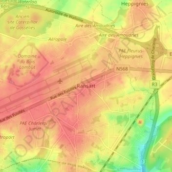 Topografische kaart Ransart, hoogte, reliëf
