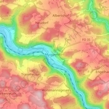 Topografische kaart Muggendorf, hoogte, reliëf