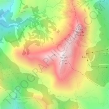 Topografische kaart Pic de Chaudun, hoogte, reliëf