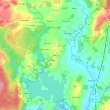 Topografische kaart A Brea, hoogte, reliëf