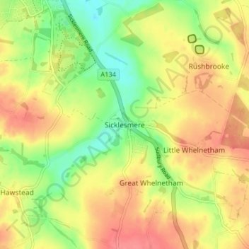 Topografische kaart Sicklesmere, hoogte, reliëf