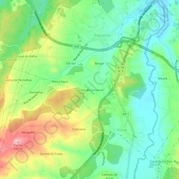 Topografische kaart Quinta do Carrascal, hoogte, reliëf