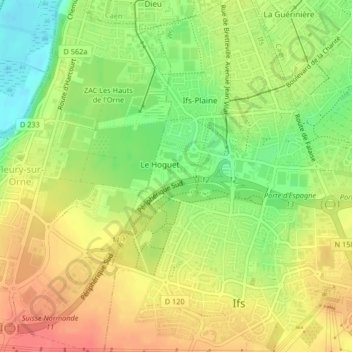 Topografische kaart Bas Hoguet, hoogte, reliëf