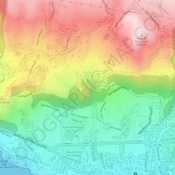 Topografische kaart Piton de Carosse, hoogte, reliëf