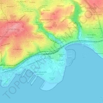 Topografische kaart Pouloupry, hoogte, reliëf