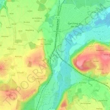 Topografische kaart Bruck, hoogte, reliëf