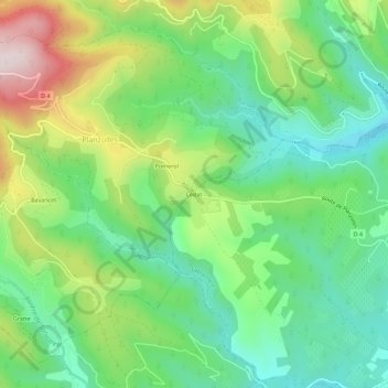 Topografische kaart Cédat, hoogte, reliëf