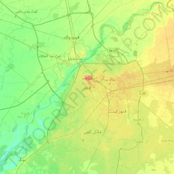 Topografische kaart Lahore, hoogte, reliëf