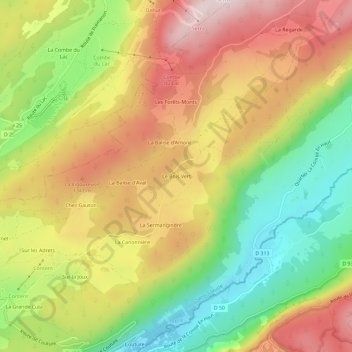 Topografische kaart Le Bois Vert, hoogte, reliëf