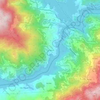 Topografische kaart Corujeira, hoogte, reliëf