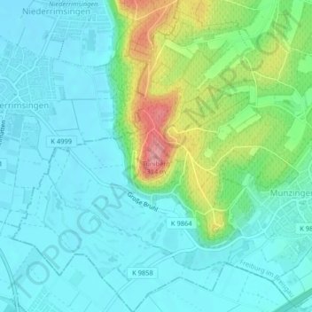 Topografische kaart Tuniberg, hoogte, reliëf
