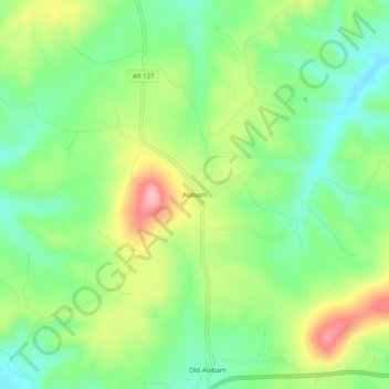 Topografische kaart Alabam, hoogte, reliëf