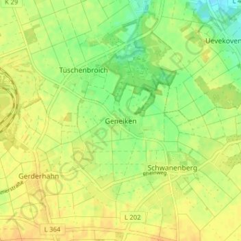 Topografische kaart Geneiken, hoogte, reliëf