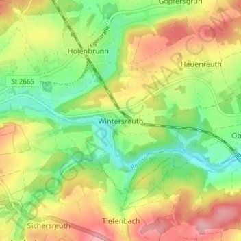 Topografische kaart Wintersreuth, hoogte, reliëf