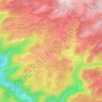 Topografische kaart Viaux les Champs, hoogte, reliëf